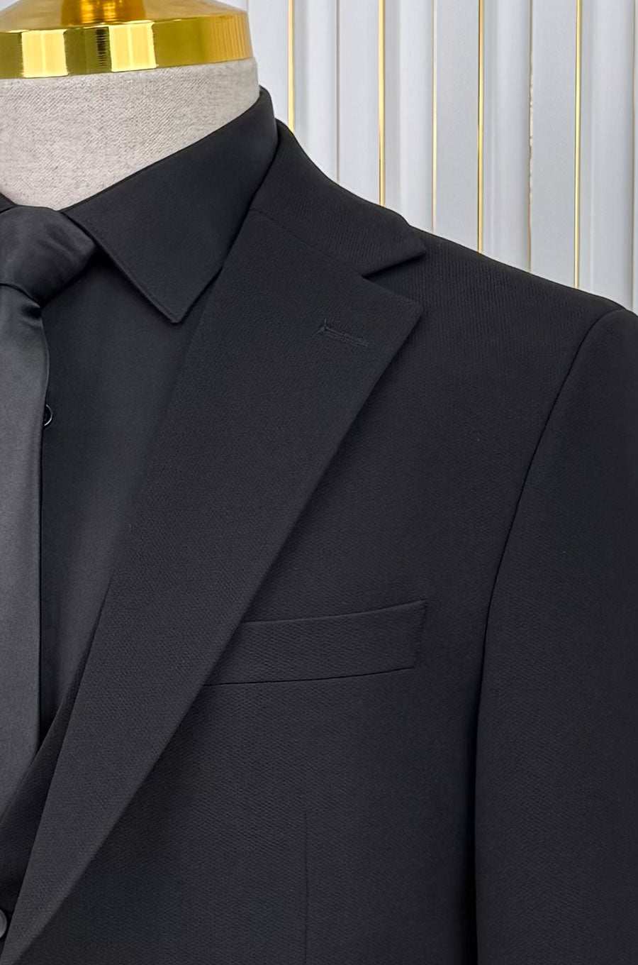 İtalyan stil slim fit ceket yelek pantolon takım elbise Siyah