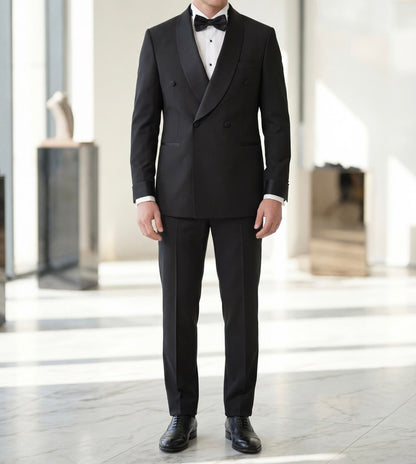 İtalyan Stil Black Royal Şal Yaka Smokin Damatlık Set-Siyah