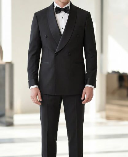 İtalyan Stil Black Royal Şal Yaka Smokin Damatlık Set-Siyah
