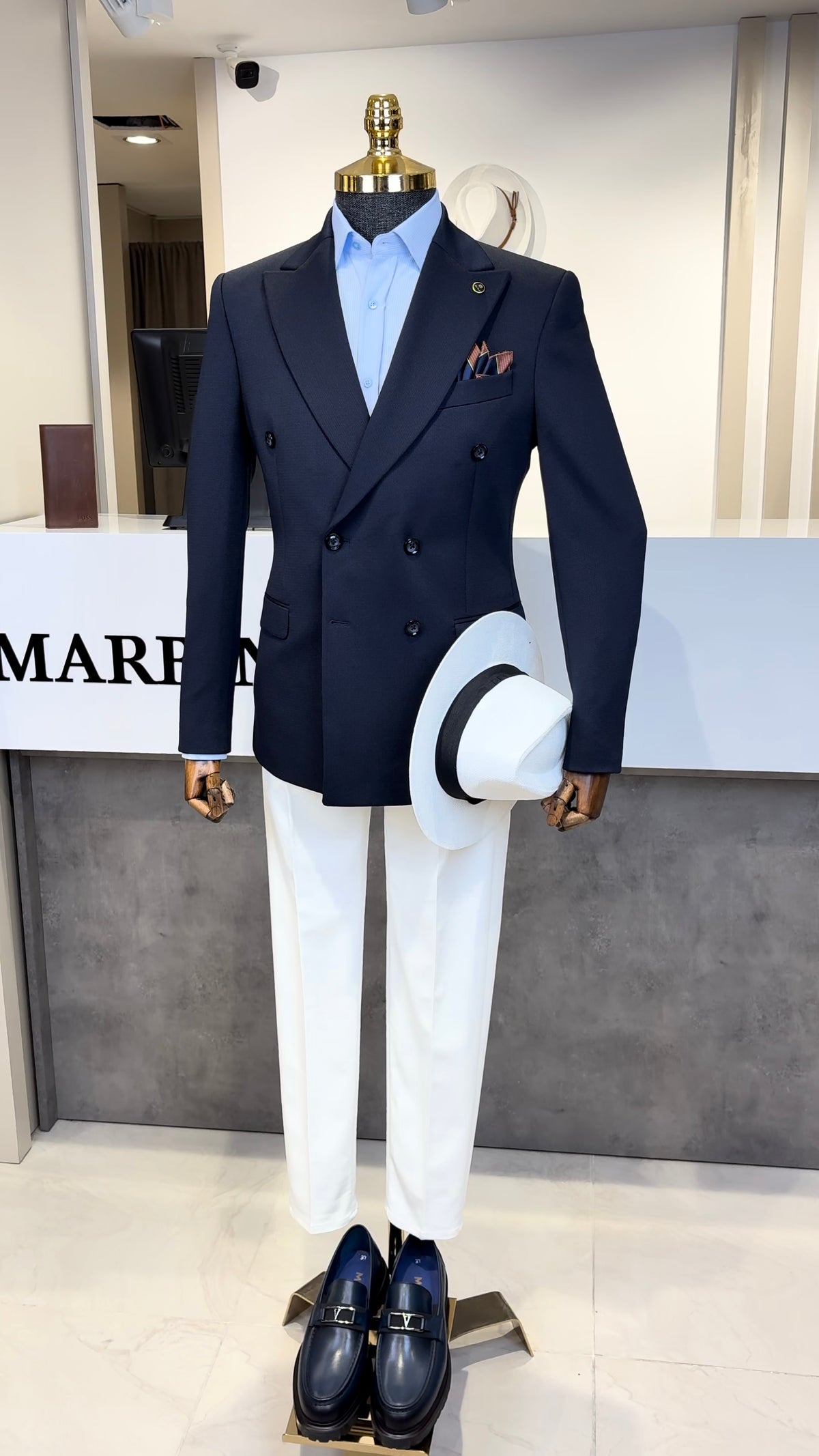İtalyan Stil Slim Fit Kruvaze Erkek Tek Ceket Lacivert