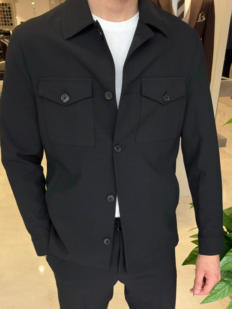 Gofre Kumaş Spor Ceket-Pantolon -Siyah