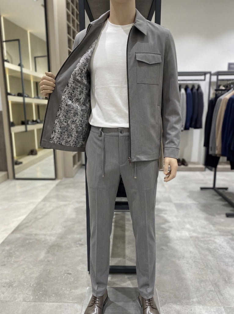 Premium Çift Fermuarlı Spor Ceket-Pantolon GRİ