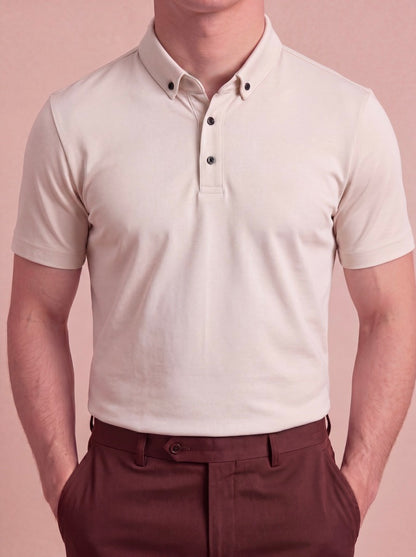 Erkek Slim Fit Polo Yaka Pamuklu Bej Renk Tişört