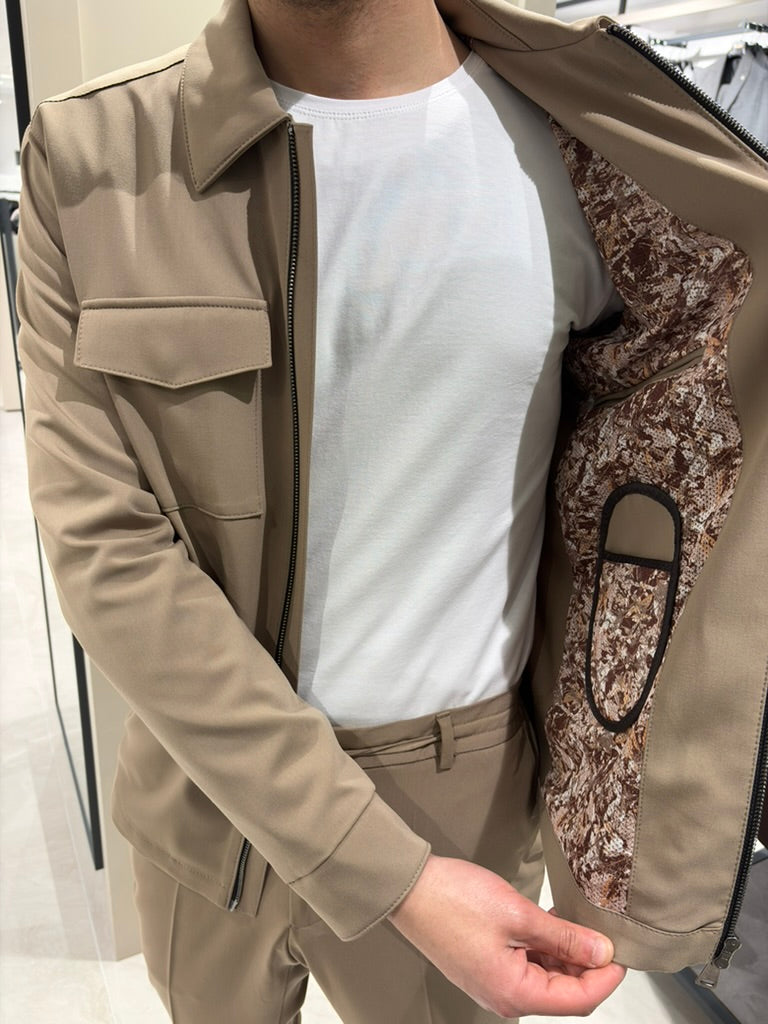 Premium Çift Fermuarlı Spor Ceket-Pantolon KUM BEJİ