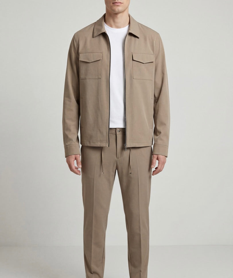 Premium Çift Fermuarlı Spor Ceket-Pantolon KUM BEJİ