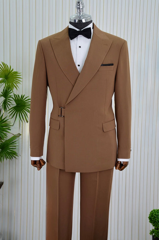 İtalyan Stil Kruvaze Kemerli Ceket Pantolon Takım Elbise