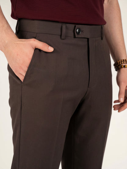 Erkek Slim Fit Kahve Renk Kumaş Pantolon