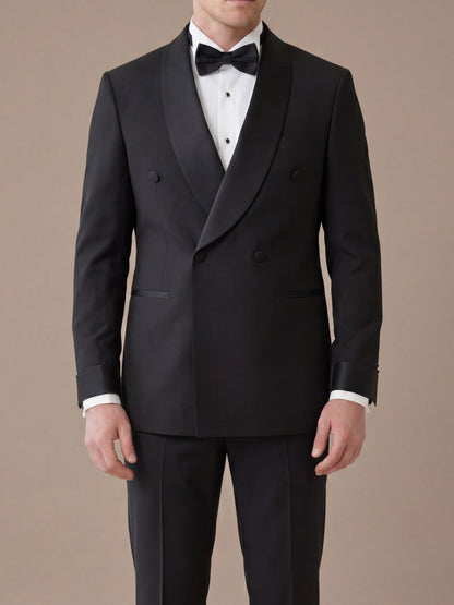 İtalyan Stil Black Royal Şal Yaka Smokin Damatlık Set-Siyah
