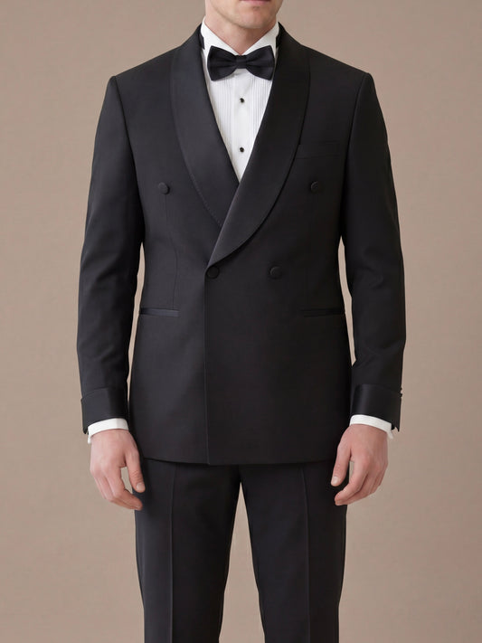 İtalyan Stil Black Royal Şal Yaka Smokin Damatlık Set-Siyah
