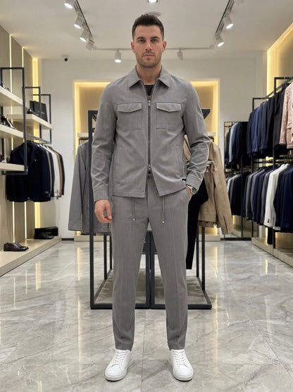 Premium Çift Fermuarlı Spor Ceket-Pantolon GRİ