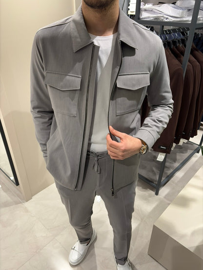Premium Çift Fermuarlı Spor Ceket-Pantolon GRİ