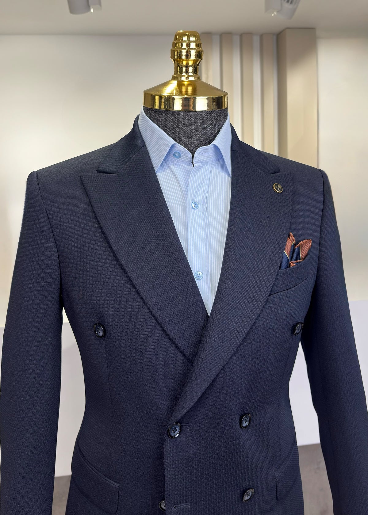 İtalyan Stil Slim Fit Kruvaze Erkek Tek Ceket Lacivert