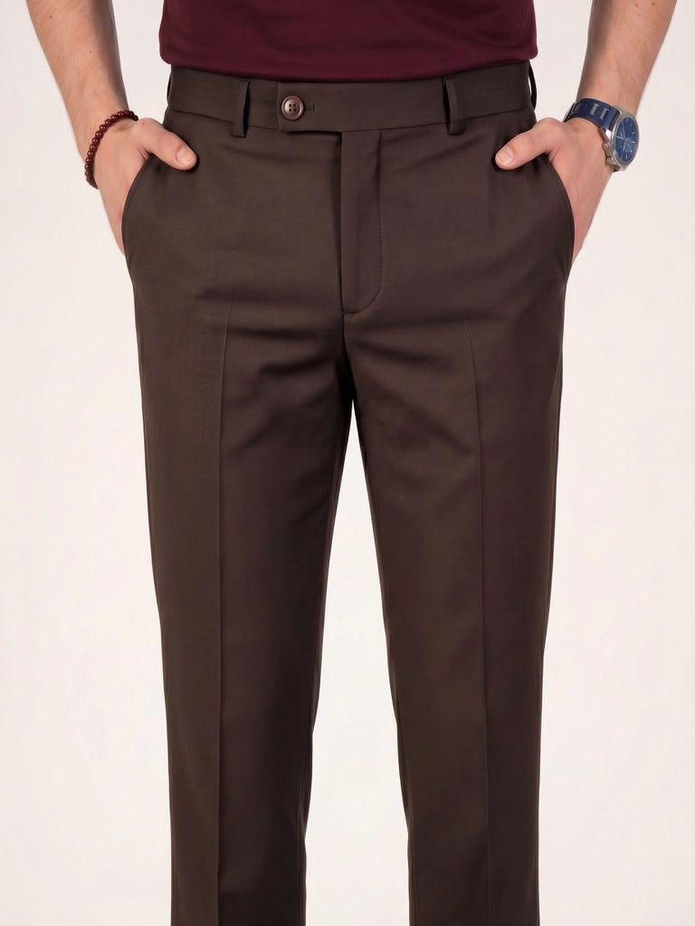 Erkek Slim Fit Kahve Renk Kumaş Pantolon
