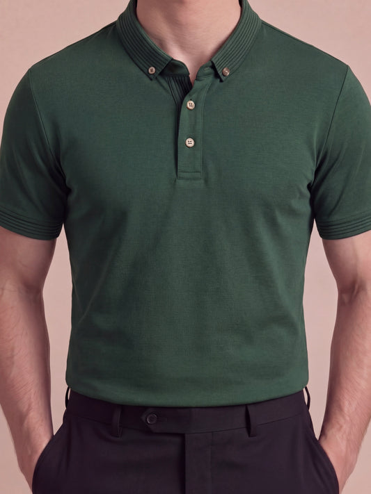 Erkek Slim Fit Polo Yaka Pamuklu Yeşil Renk Tişört