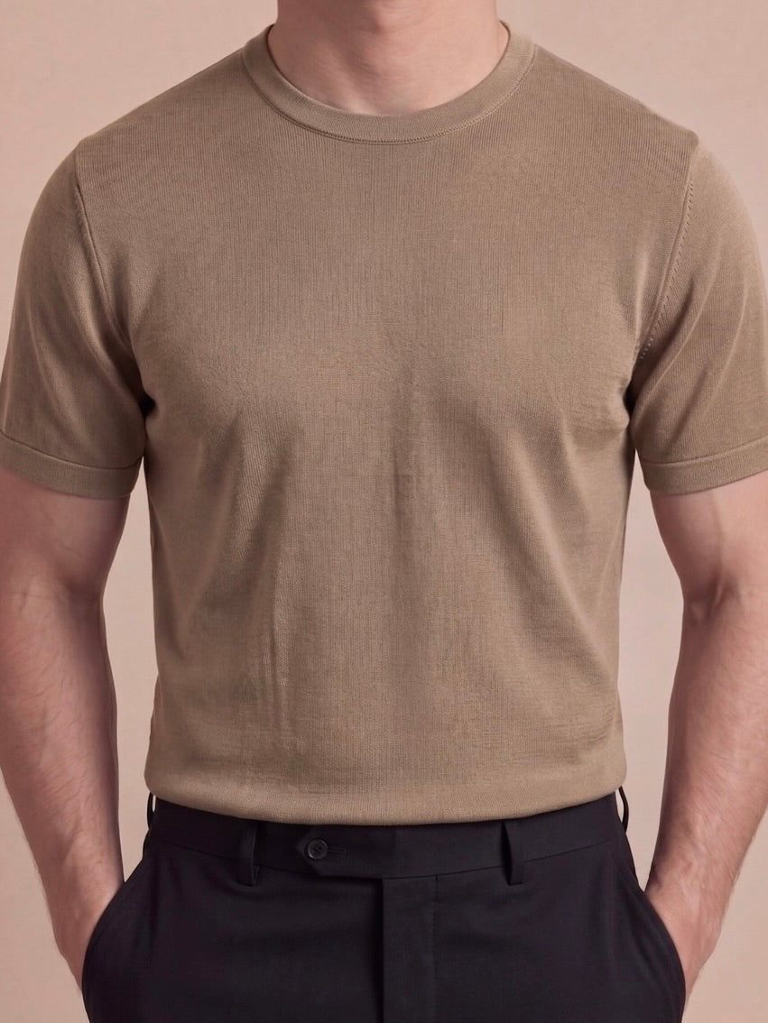 Erkek Slim Fit Toprak Renk Rayon Tişört