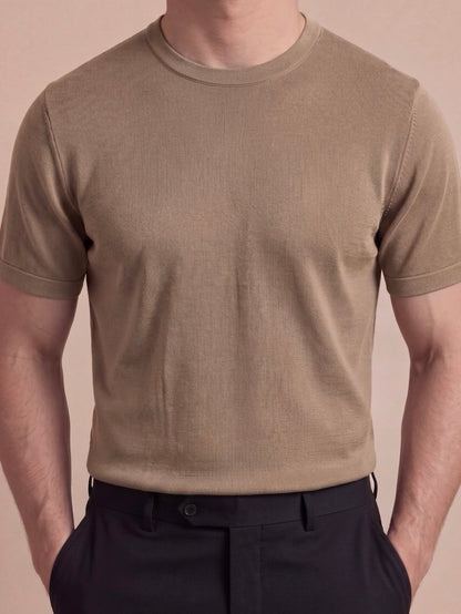 Erkek Slim Fit Toprak Renk Rayon Tişört