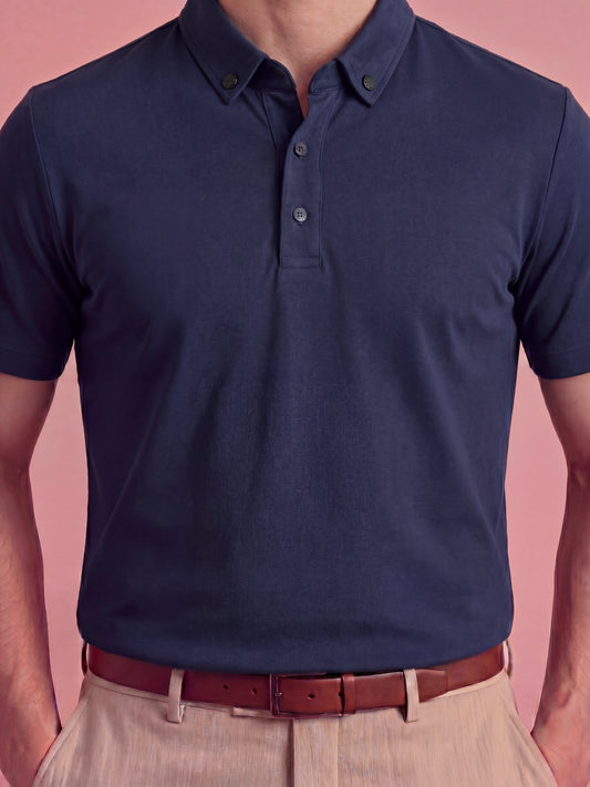 Erkek Slim Fit Polo Yaka Pamuklu Lacivert  Renk Tişört