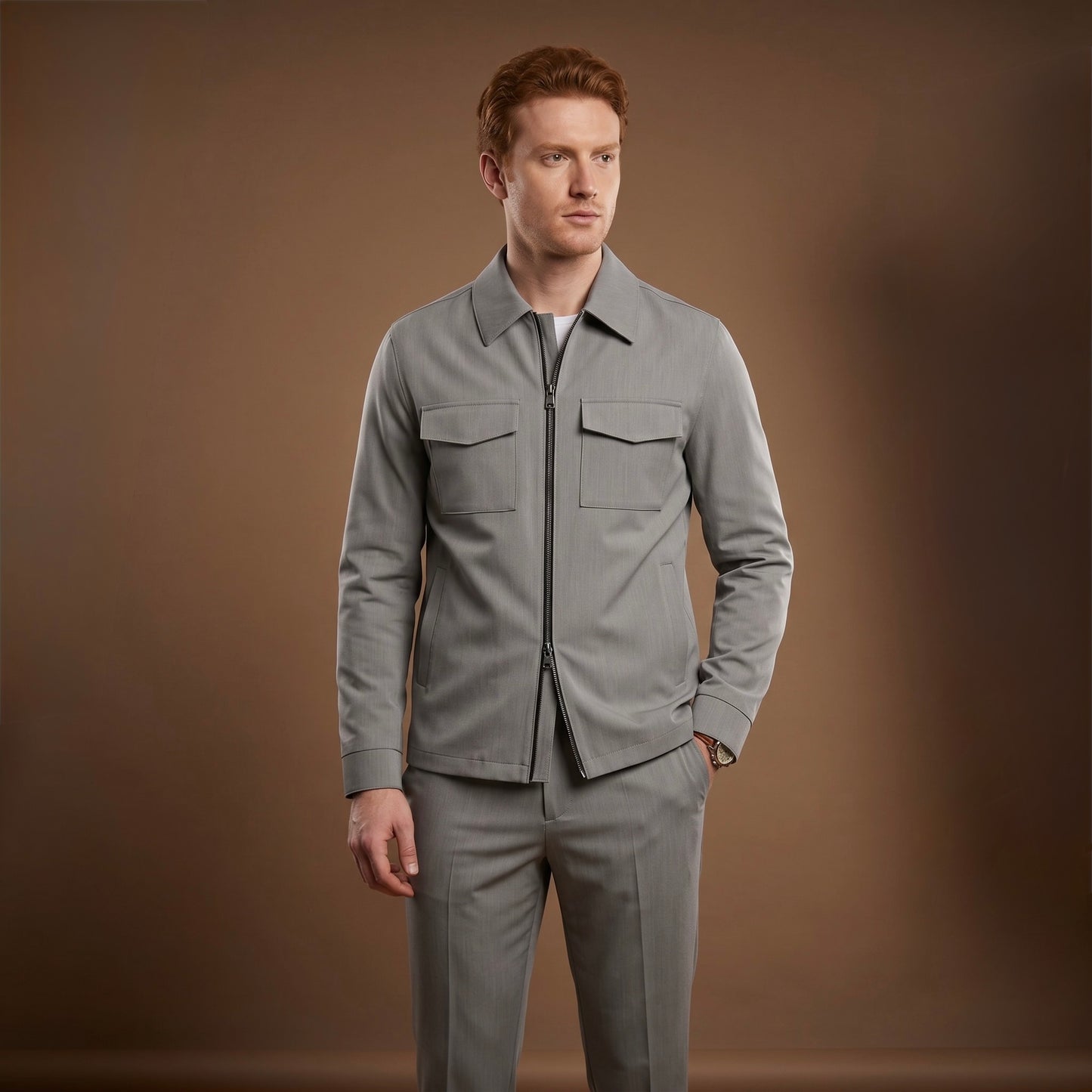 Premium Çift Fermuarlı Spor Ceket-Pantolon GRİ