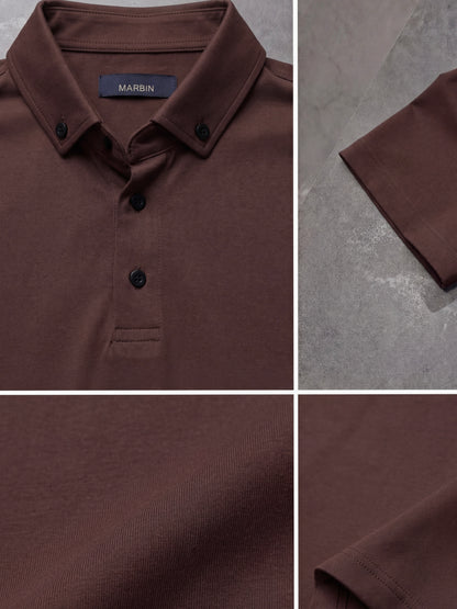 Erkek Slim Fit Polo Yaka Pamuklu Kahve Renk Tişört