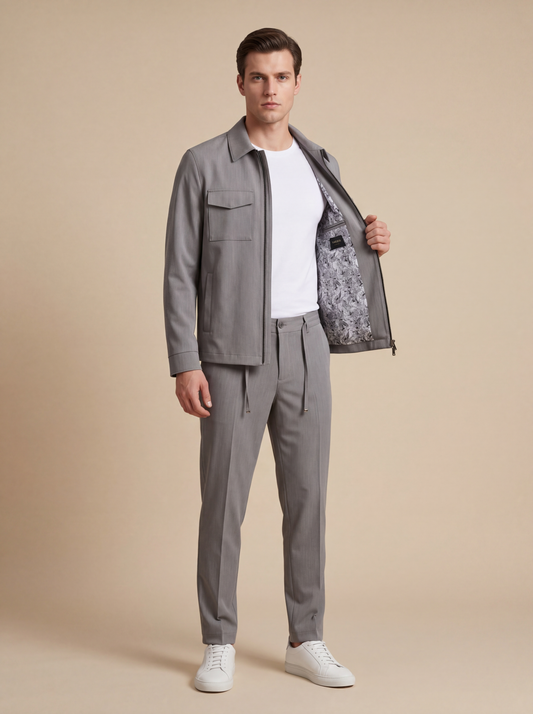 Premium Çift Fermuarlı Spor Ceket-Pantolon GRİ
