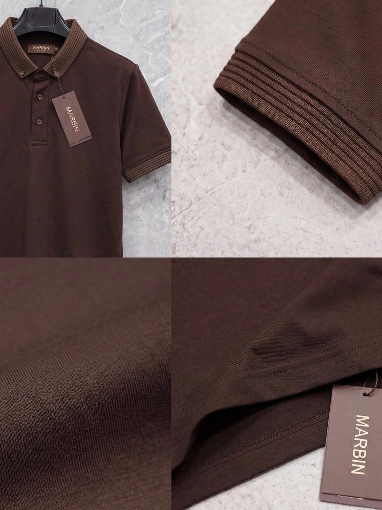 Erkek Slim Fit Polo Yaka Pamuklu Acı Kahve Renk Tişört