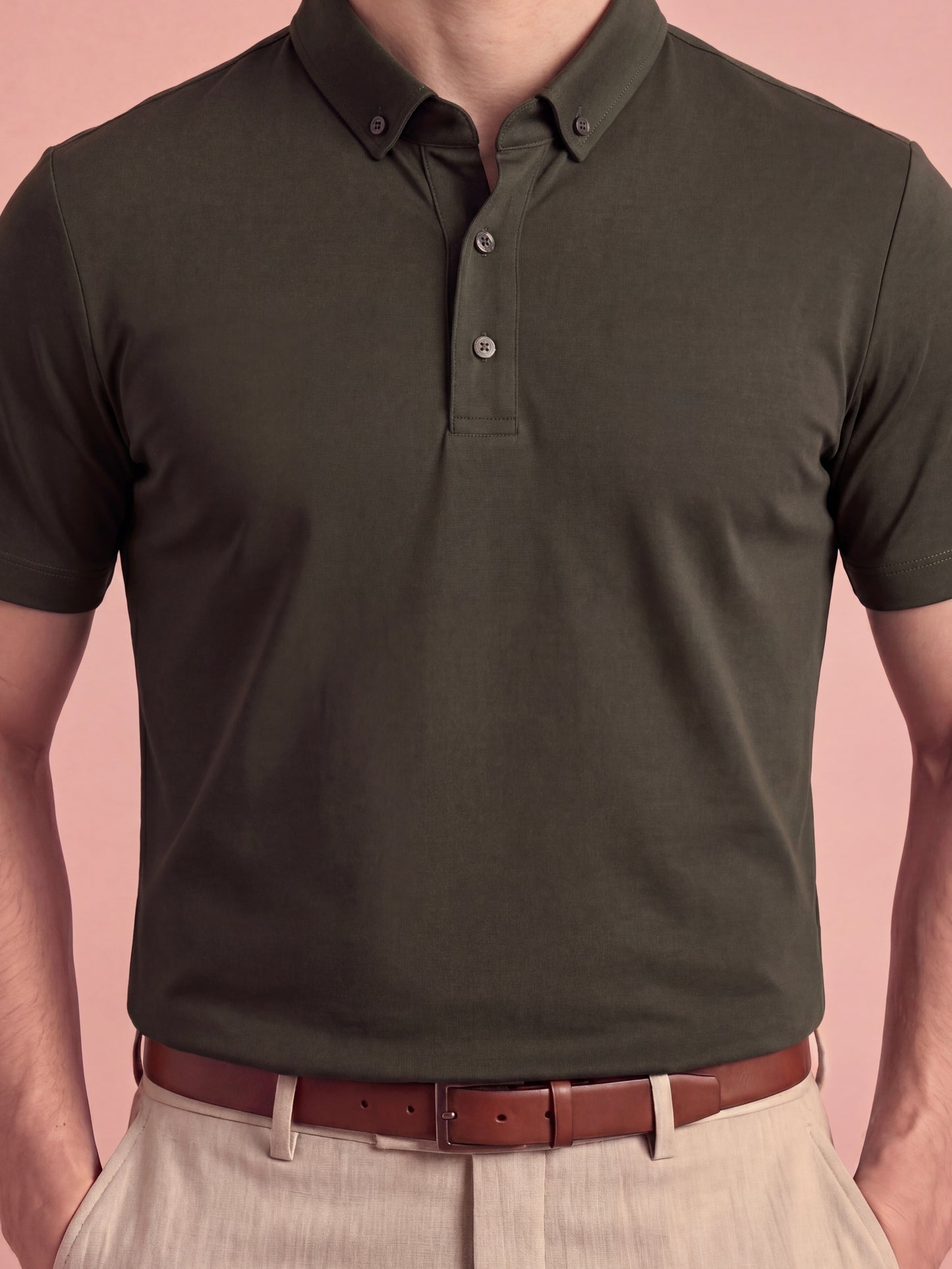 Erkek Slim Fit Polo Yaka Pamuklu Haki  Renk Tişört