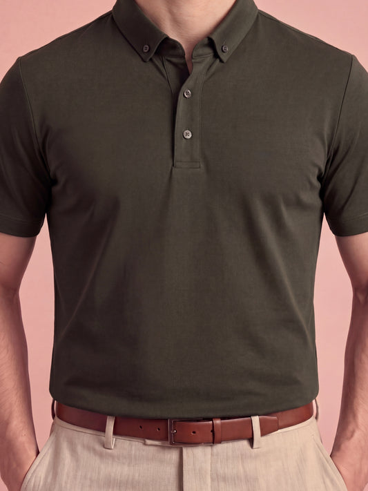 Erkek Slim Fit Polo Yaka Pamuklu Haki  Renk Tişört