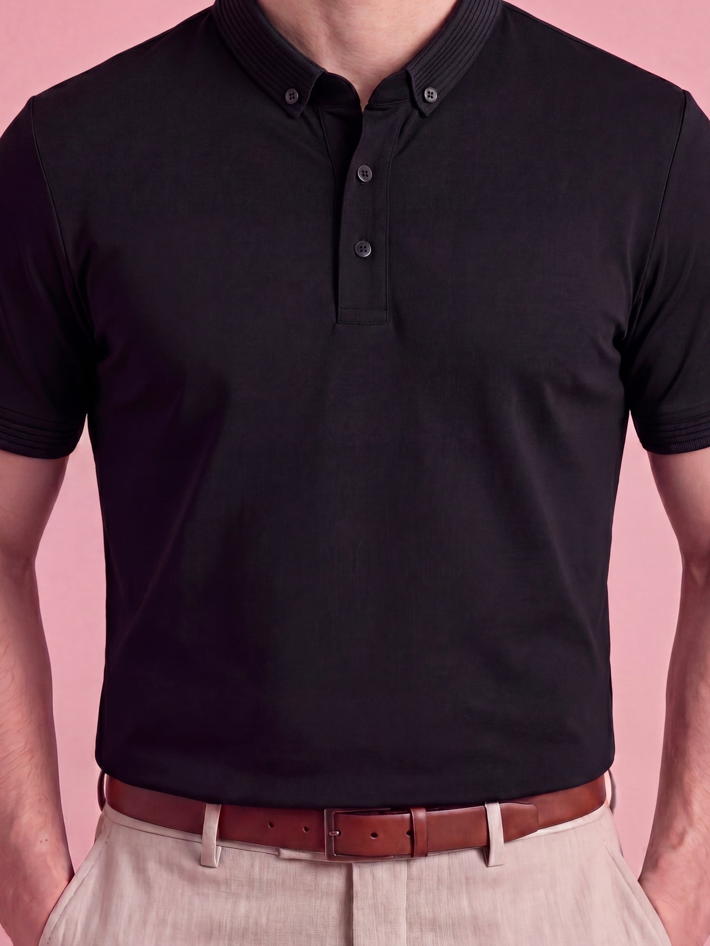 Erkek Slim Fit Polo Yaka Pamuklu Siyah Renk Tişört