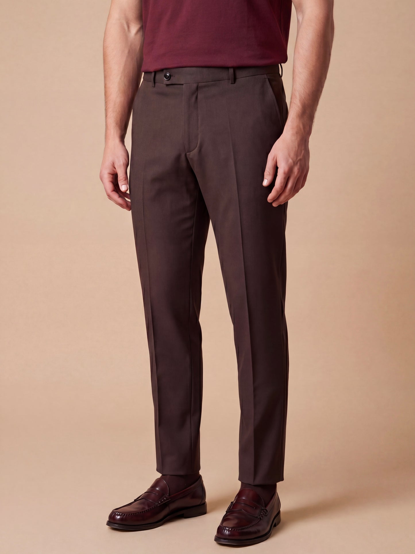 Erkek Slim Fit Kahve Renk Kumaş Pantolon