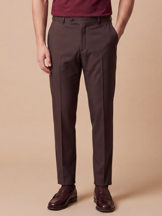 Erkek Slim Fit Kahve Renk Kumaş Pantolon