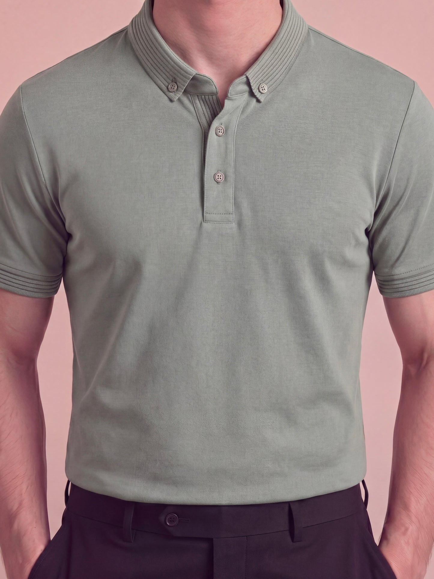 Erkek Slim Fit Polo Yaka Pamuklu Zeytin Yeşili Renk Tişört