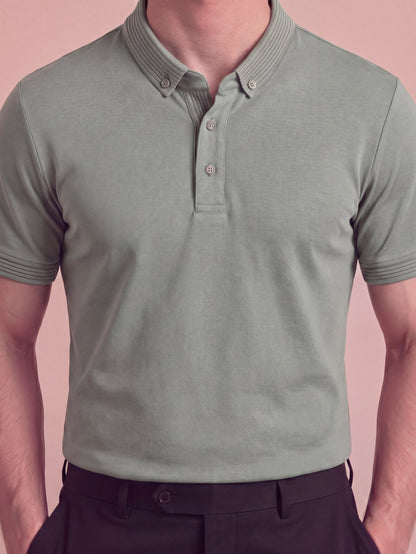 Erkek Slim Fit Polo Yaka Pamuklu Zeytin Yeşili Renk Tişört