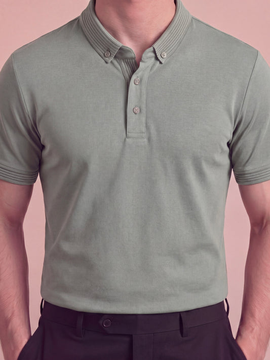 Erkek Slim Fit Polo Yaka Pamuklu Zeytin Yeşili Renk Tişört