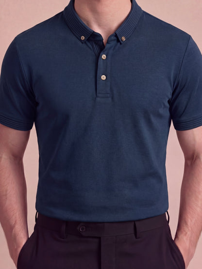 Erkek Slim Fit Polo Yaka Pamuklu Lacivert Renk Tişört