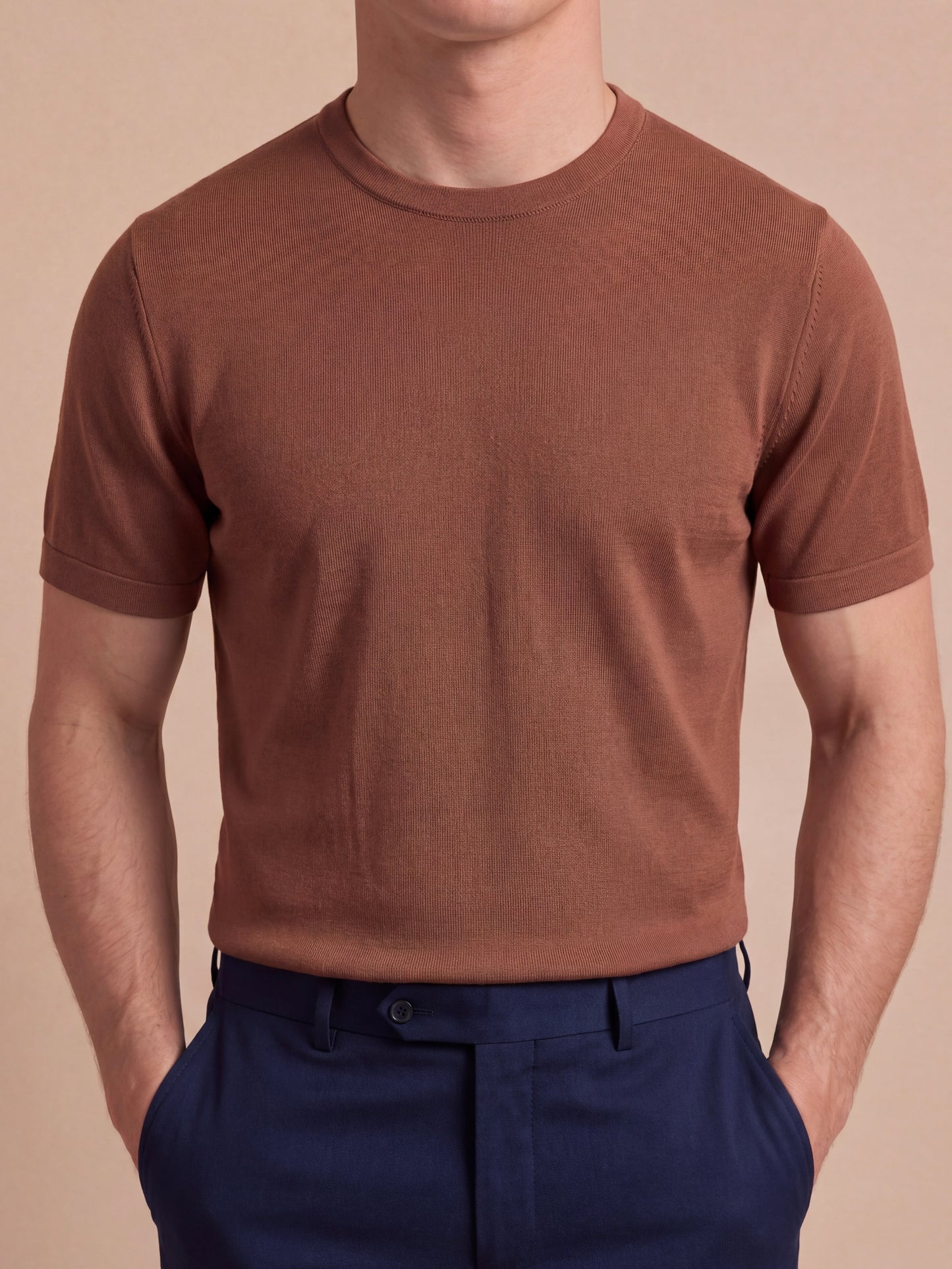 Erkek Slim Fit Tarçın Renk Rayon Tişört