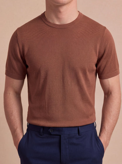 Erkek Slim Fit Tarçın Renk Rayon Tişört