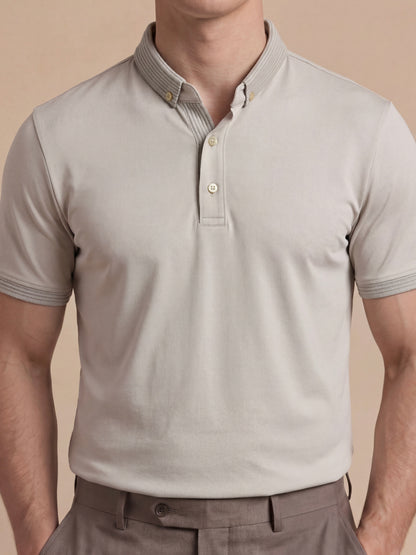 Erkek Slim Fit Polo Yaka Pamuklu Taş Rengi Tişört
