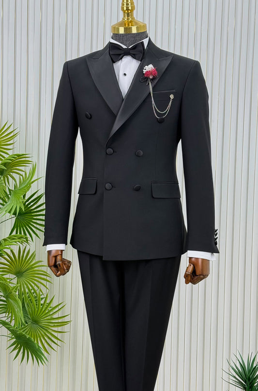 İtalyan Stil Şal Yaka Slim fit Damatlık Takım Elbise Siyah