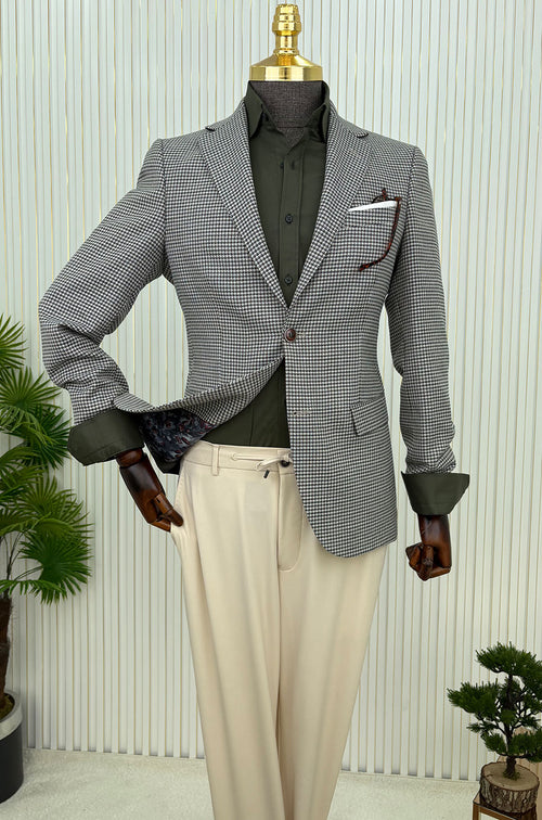 Kaz Ayağı Desenli Kombin Takım Elbise