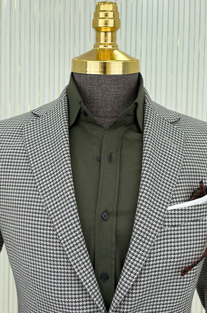 Kaz Ayağı Desenli Kombin Takım Elbise