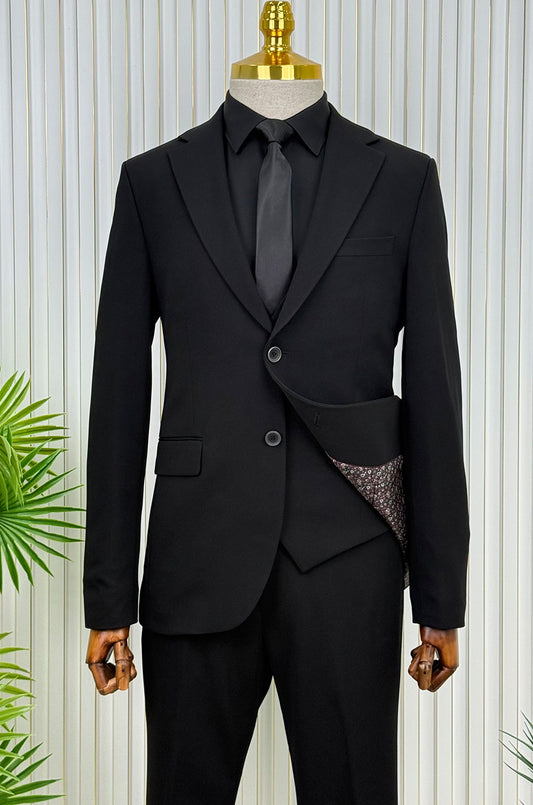 İtalyan stil slim fit ceket yelek pantolon takım elbise Siyah