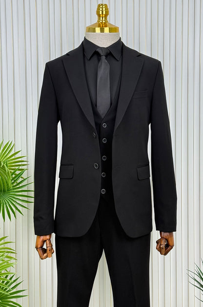 İtalyan stil slim fit ceket yelek pantolon takım elbise Siyah