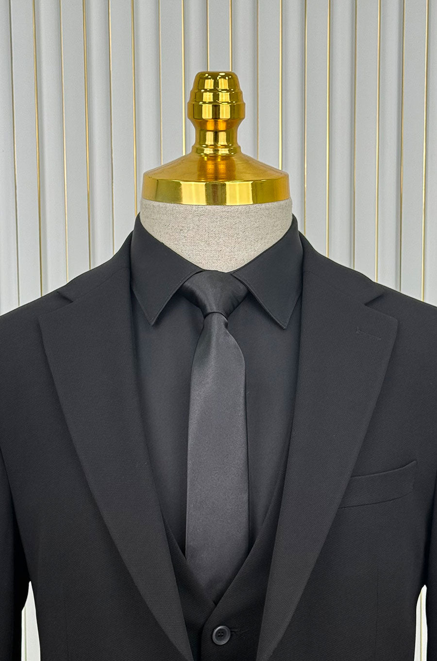 İtalyan stil slim fit ceket yelek pantolon takım elbise Siyah