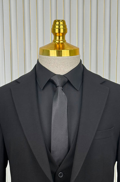 İtalyan stil slim fit ceket yelek pantolon takım elbise Siyah