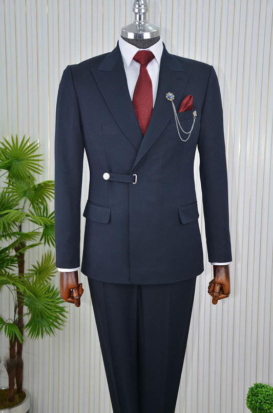 İtalyan Stil Slim fit Kruvaze Belden Düğmeli Ceket Pantolon Takım Elbise