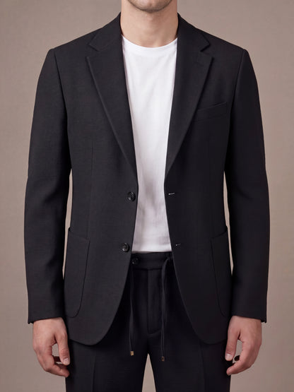 Gofre Spor Ceket-Pantolon  Siyah