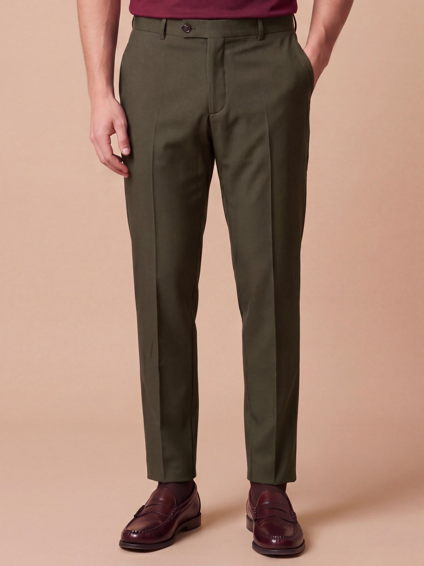 Erkek Slim Fit Haki Renk Kumaş Pantolon