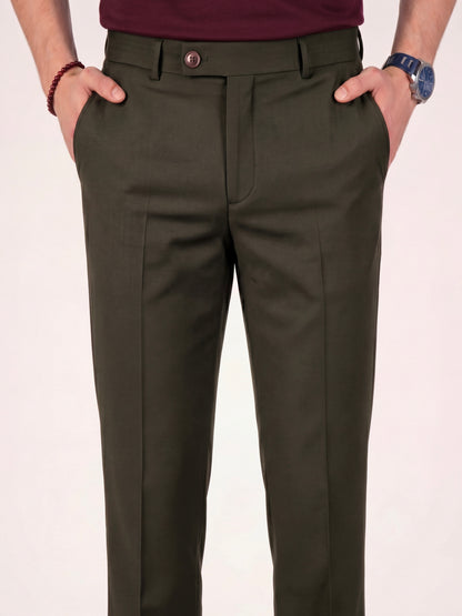 Erkek Slim Fit Haki Renk Kumaş Pantolon
