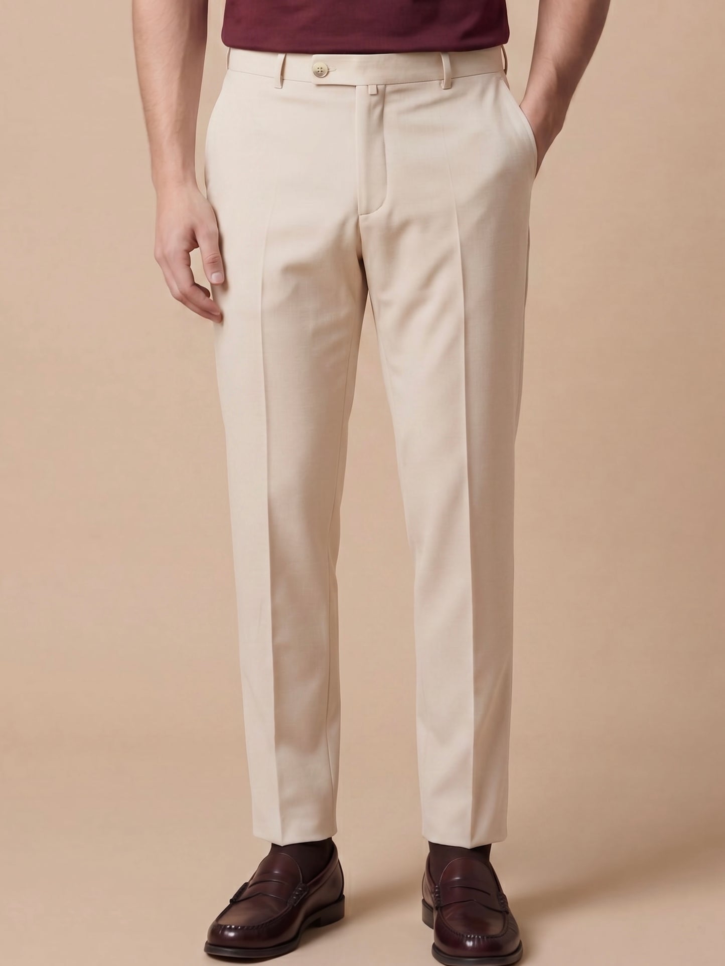 Erkek Slim Fit Bej Renk Kumaş Pantolon
