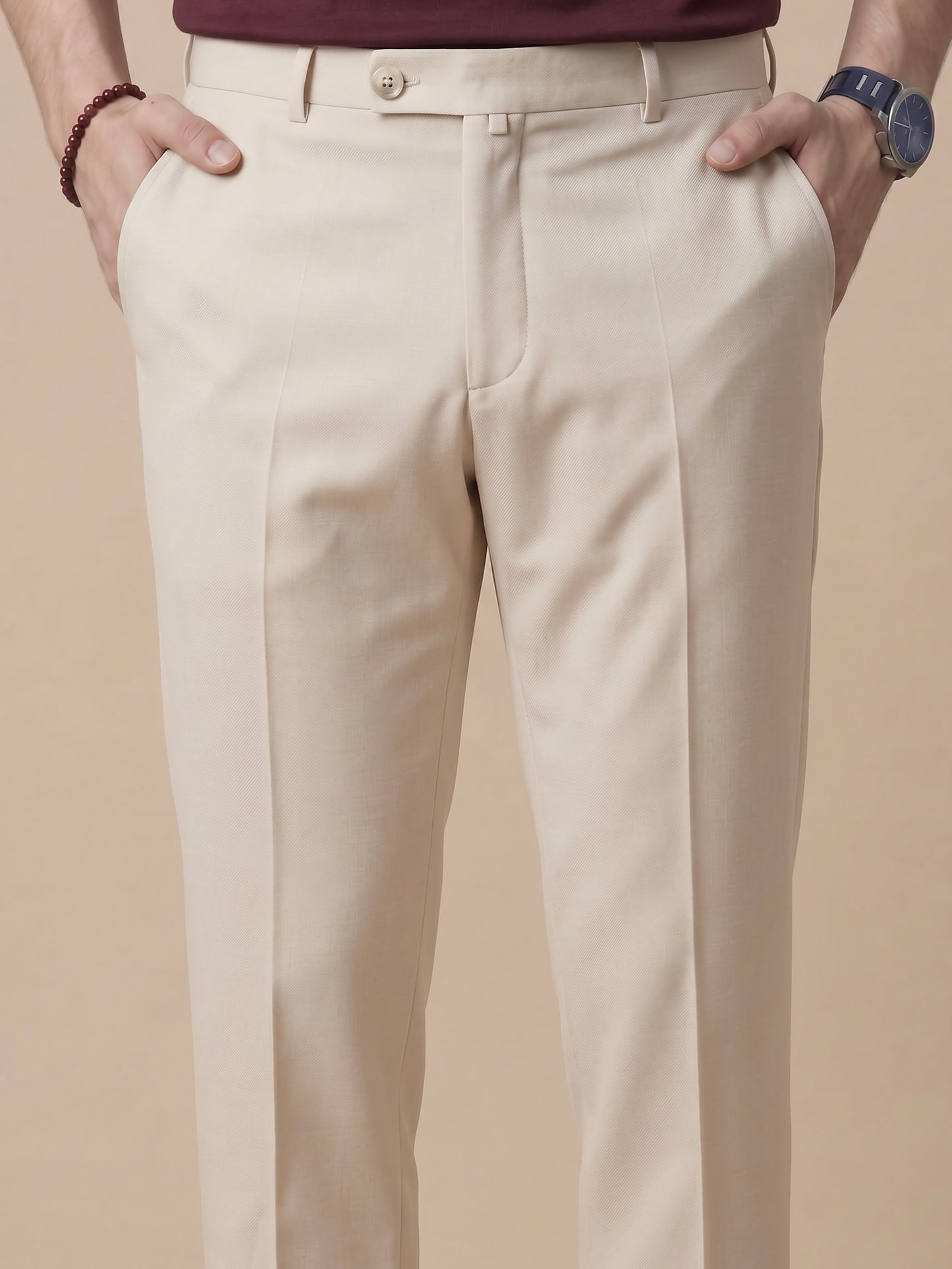 Erkek Slim Fit Bej Renk Kumaş Pantolon